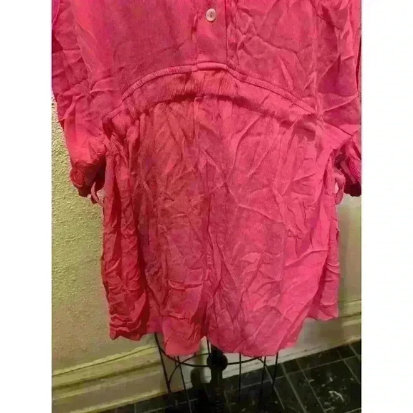 Elan Oversized 3/4 Sleeves Drawstring Tie Side Blouson Mini Dress Pink Size M - Picture 4 of 9